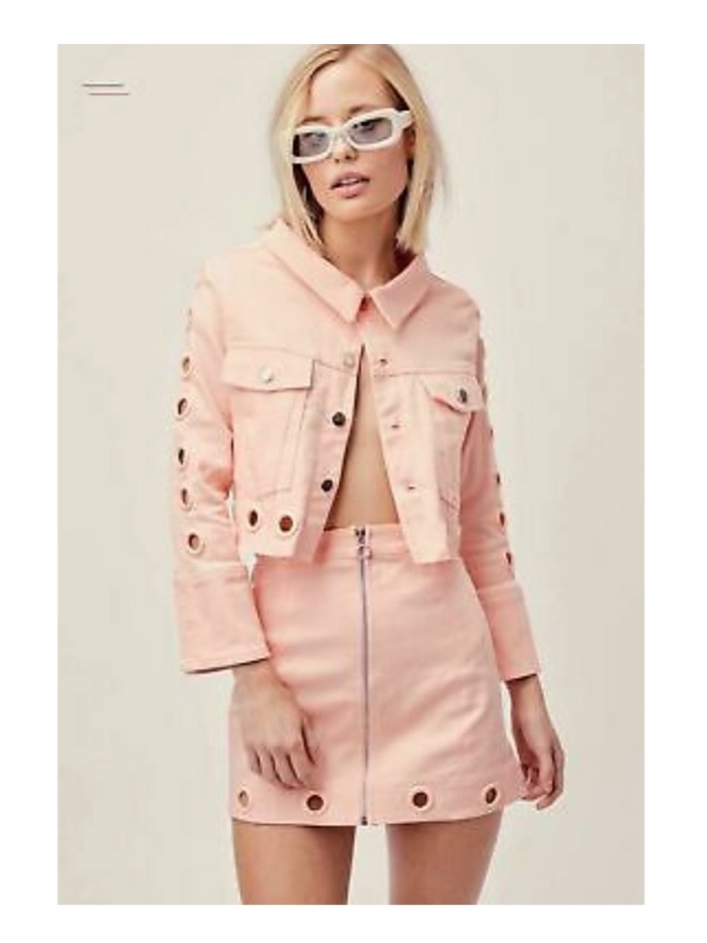 For Love and Lemons Studded Pink Pastel Set Motocross jacket & skirt